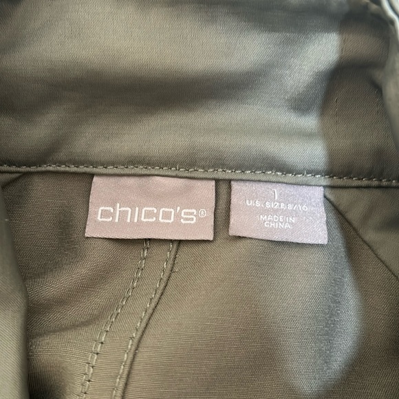 CHICO’S UTILITY JACKET WOMEN SIZE 8/10 OLIVE LONG SLEEVES - Picture 14 of 16